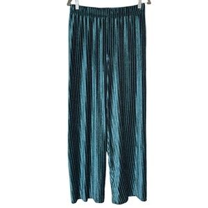 {House of Harlow 1960} Green Velvet Metallic Shimmer Stripe Wide Leg Pants
